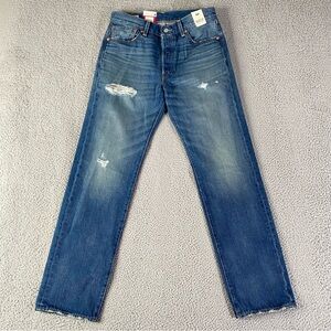 Levis 501 Jeans 150th Anniversary Mens 32x32 Blue Straight Distressed IRREGULAR